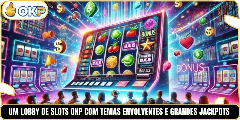 Um lobby de slots OKP com temas envolventes e grandes jackpots